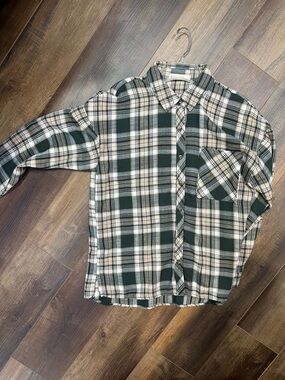 Women's Forest Green and Cream Plaid Button-Down Shirt